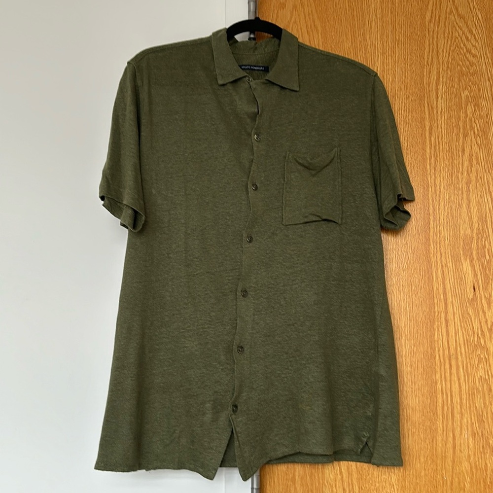 Adolfo Domínguez Green Linen Button Down
